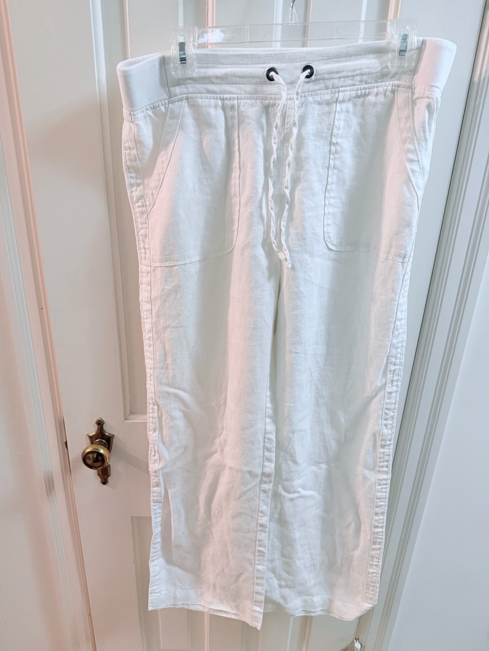 Athleta White Drawstring Linen Wide Leg Pants
